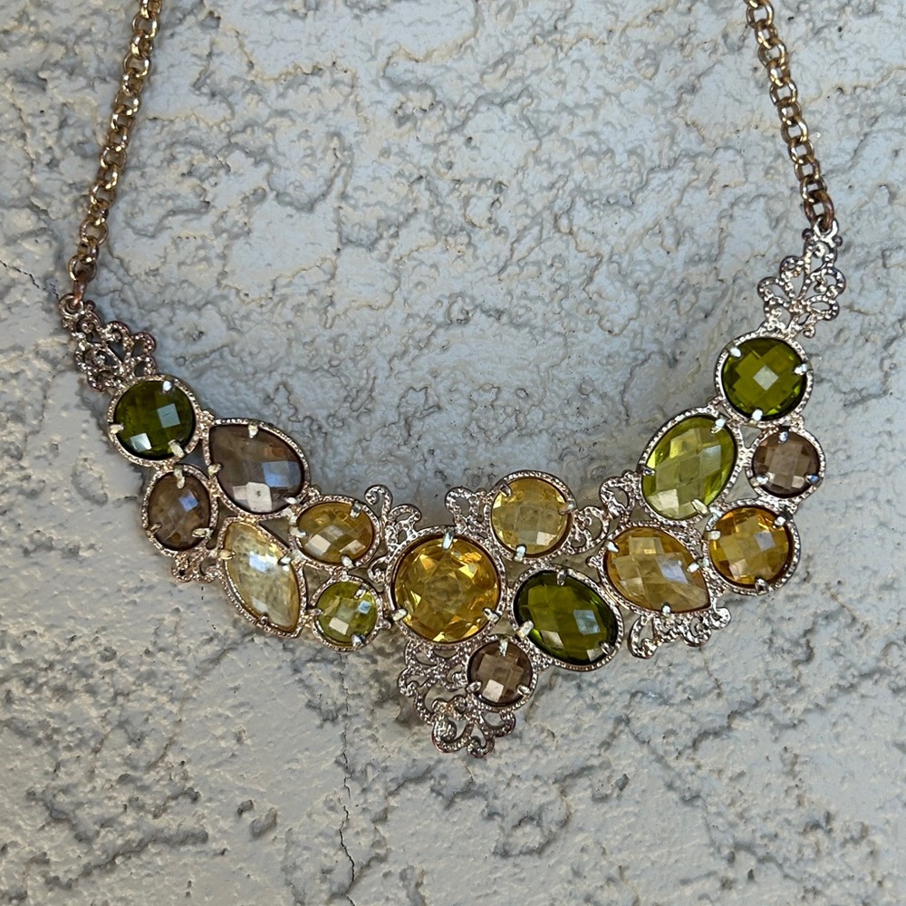 Sophisticated Multicolored Stone Gold Tone Statement Necklace - Picture 8 of 8